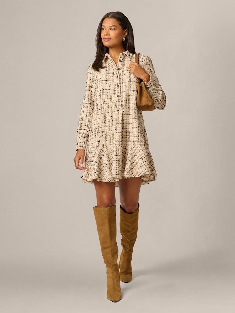 Adrianna Papell Natural Tweed Shift Shirt Dress - Image 1 of 5