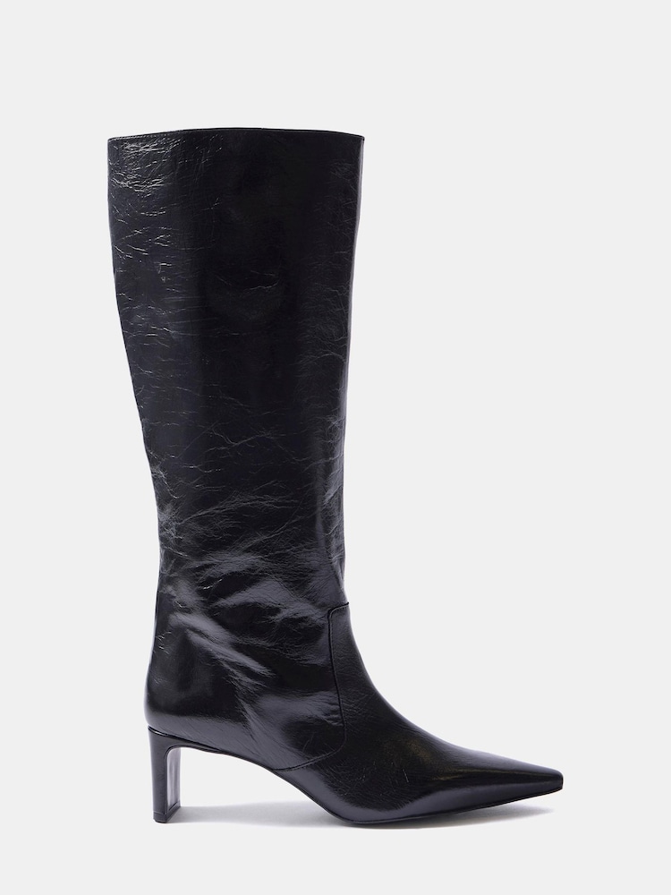 Mint Velvet Black Miley Leather Knee High Boots - Image 1 of 4 Mint Velvet Black Miley Leather Knee High Boots - Image 1 of 4