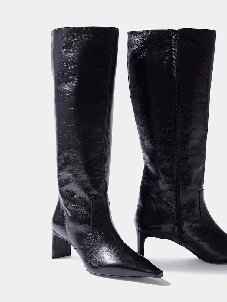 Mint Velvet Black Miley Leather Knee High Boots - Image 2 of 4 Mint Velvet Black Miley Leather Knee High Boots - Image 2 of 4