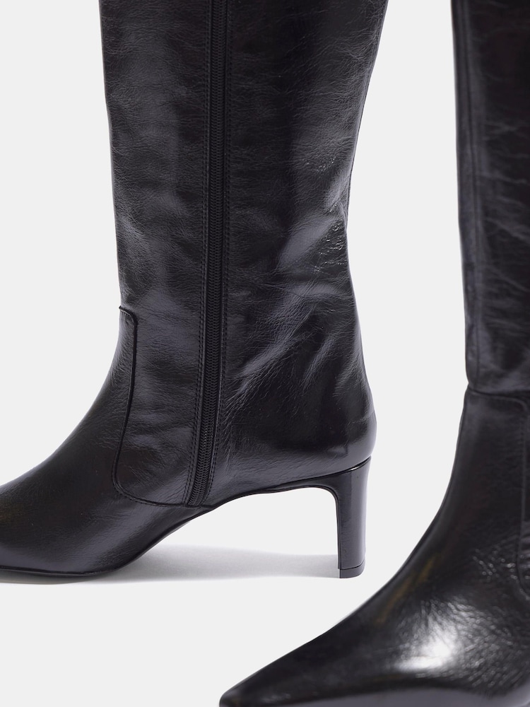 Mint Velvet Black Miley Leather Knee High Boots - Image 4 of 4 Mint Velvet Black Miley Leather Knee High Boots - Image 4 of 4