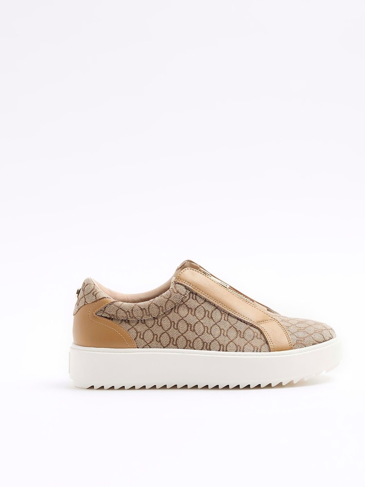 River Island Brown Slip-Ons Plimsole Trainers - Image 1 of 4 River Island Brown Slip-Ons Plimsole Trainers - Image 1 of 4