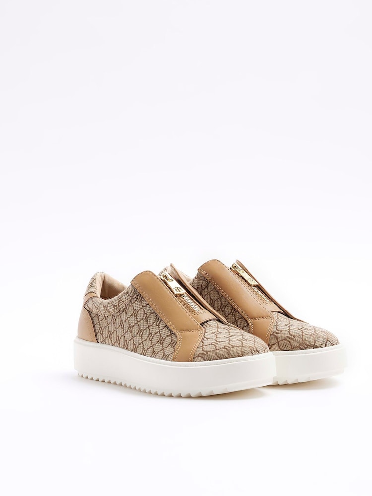 River Island Brown Slip-Ons Plimsole Trainers - Image 2 of 4 River Island Brown Slip-Ons Plimsole Trainers - Image 2 of 4