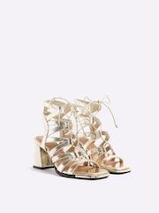 River Island Gold Lace Up Heeled Sandals - Image 2 of 4