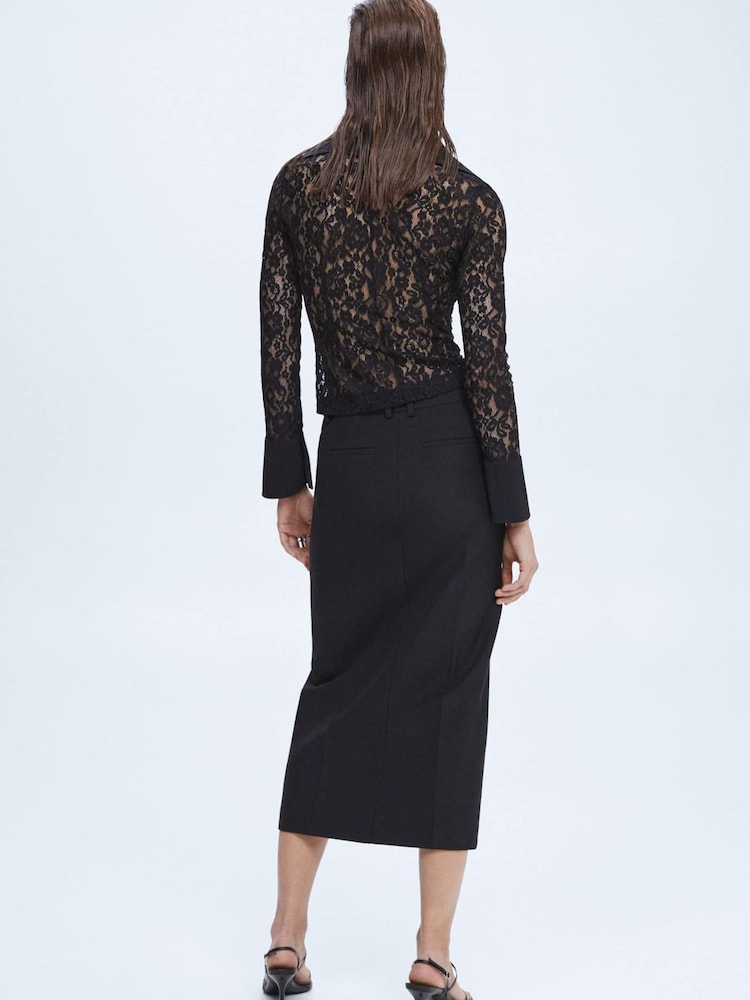 Mango Black Pencil Wool-Blend Skirt - Image 2 of 7