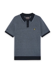 Lyle & Scott Blue Golf Cross Hatch Cashmere Blend Polo Shirt - Image 1 of 1