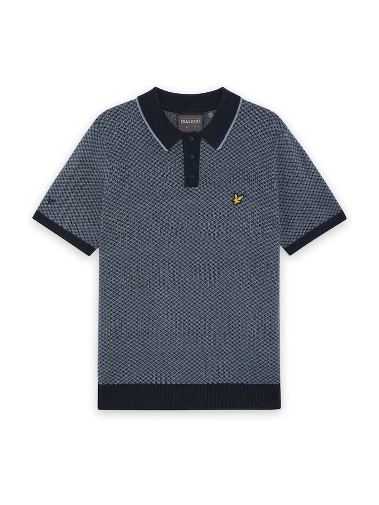 Lyle & Scott Blue Golf Cross Hatch Cashmere Blend Polo Shirt - Image 1 of 1