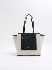 River Island Black Mono Canvas Panel Shopper Bag - Image 1 of 4