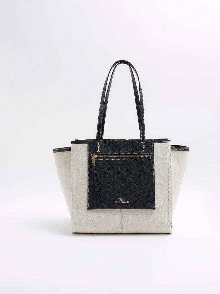 River Island Black Mono Canvas Panel Shopper Bag - Image 1 of 4
