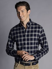 Blau - Charles Tyrwhitt, einfarbiges Oxford-Stretch-Hemd in Slim-Fit mit Knopfleiste und Waschung, 100 % Baumwolle, einfarbig - Bild 1 von 6