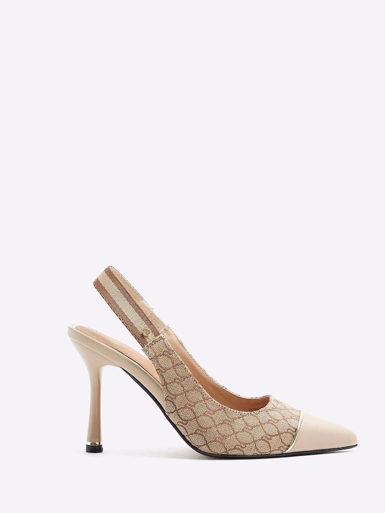 River Island Brown Monogram Webbing Court Heels - Image 2 of 4