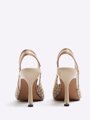 River Island Brown Monogram Webbing Court Heels - Image 3 of 4