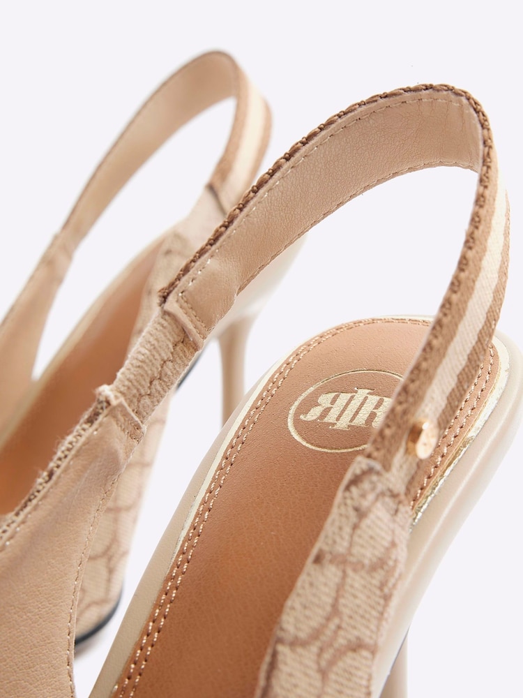 River Island Brown Monogram Webbing Court Heels - Image 6 of 6