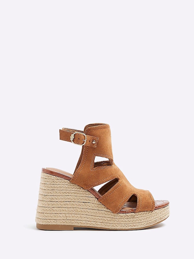 River Island Brown Cut-Out Wedge Shoes Boots - Image 1 of 4