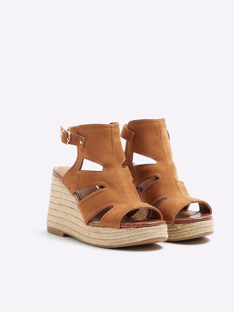 River Island Brown Cut-Out Wedge Shoes Boots - Image 4 of 4