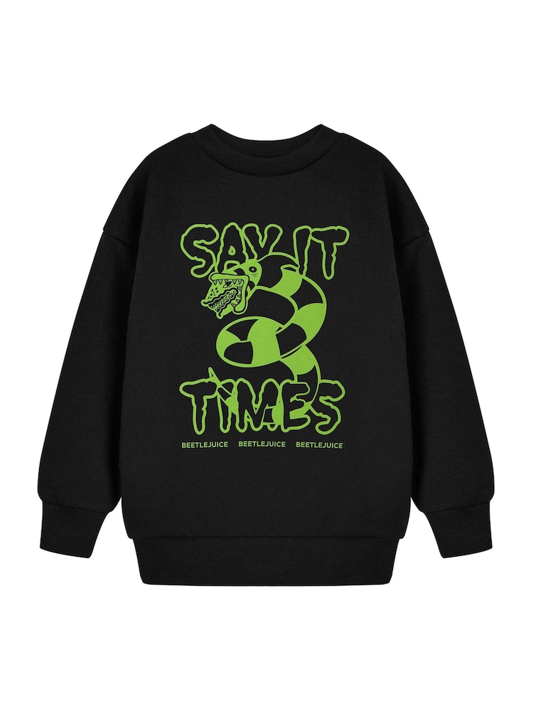Vanilla Underground Black Beetlejuice Kids Say It Three Times Sweatshirt - Image 1 of 6