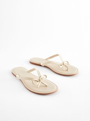 Bone White Standard/Wide Fit Forever Comfort® Bow Detail Leather Flip Flops - Image 1 of 6