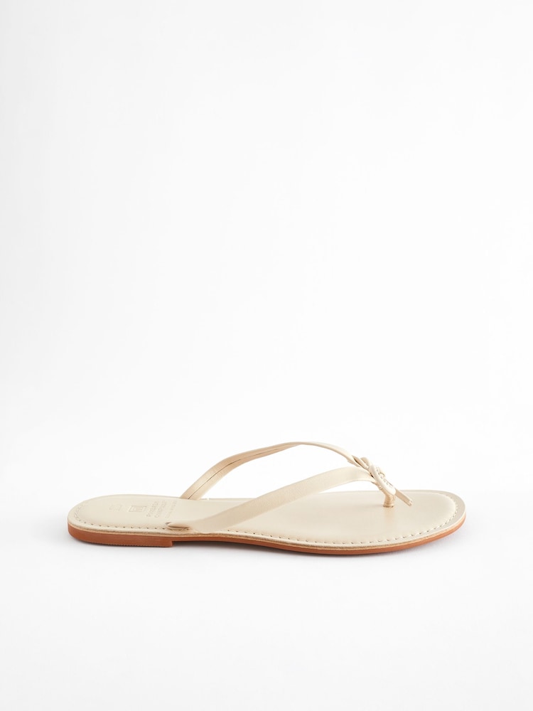 Bone White Standard/Wide Fit Forever Comfort® Bow Detail Leather Flip Flops - Image 2 of 6