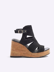 River Island Black Cut-Out Wedge Shoes Boots - Image 1 of 4
