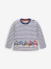 JoJo Maman Bébé Ecru Navy Stripe Stripe Penguin Appliqué Top - Image 1 of 2