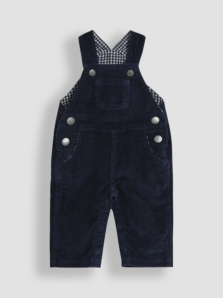JoJo Maman Bébé Navy Blue 2-Piece Classic Cord Dungarees & Stripe Top Set - Image 2 of 6