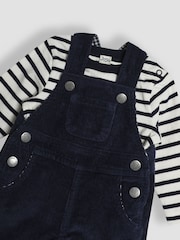 JoJo Maman Bébé Navy Blue 2-Piece Classic Cord Dungarees & Stripe Top Set - Image 6 of 6
