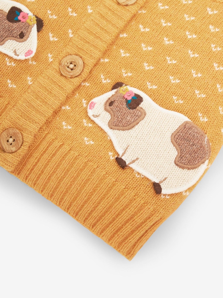 JoJo Maman Bébé Mustard Yellow Guinea Pig Fairisle Pattern Cardigan - Image 2 of 3
