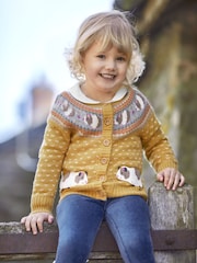 JoJo Maman Bébé Mustard Yellow Guinea Pig Fairisle Pattern Cardigan - Image 3 of 3