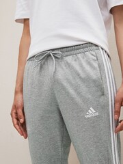 adidas Grey Sportswear Essentials Single Jersey Tapered Open Hem 3-Stripes Joggers - Image 4 of 5