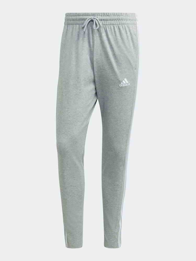 adidas Grey Sportswear Essentials Single Jersey Tapered Open Hem 3-Stripes Joggers - Image 5 of 5