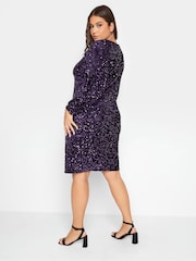 Yours Curve Purple London Sequin Velvet Bellow Sleeve Shift Dress - Image 3 of 3