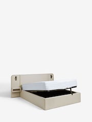 Natural Contemporary Tweed Linen Matson Upholstered Hotel Bed Frame with Ottoman Storage, Bedside Tables and Lights - Image 10 of 12