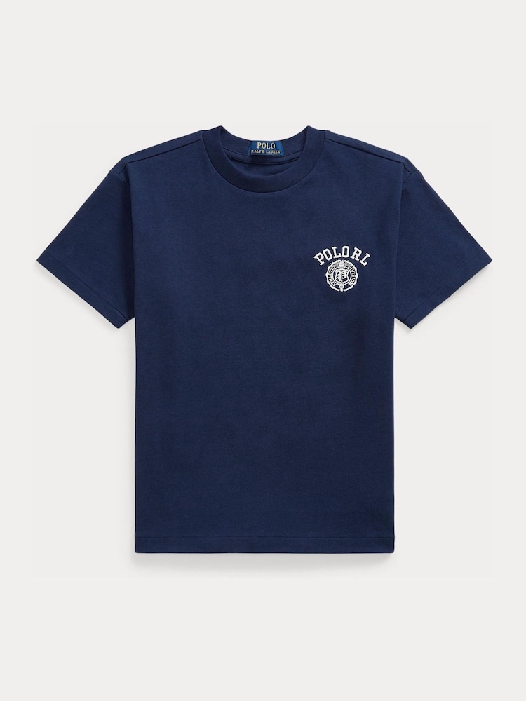 Polo Ralph Lauren Blue Collegiate Logo Jersey T-Shirt - Image 1 of 2 Polo Ralph Lauren Blue Collegiate Logo Jersey T-Shirt - Image 1 of 2