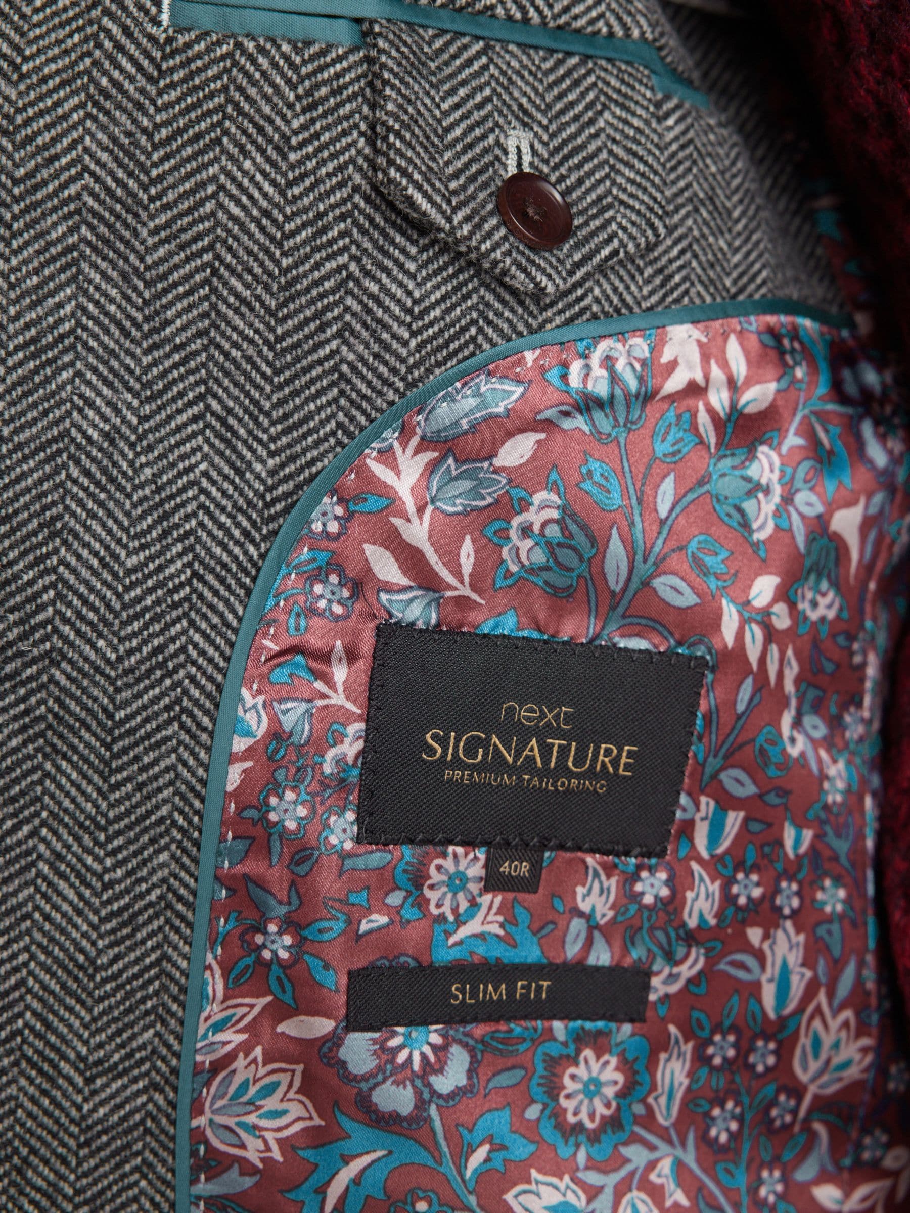 Buy Grey Slim Fit Nova Fides Signature Herringbone Wool Blazer from Next Luxembourg