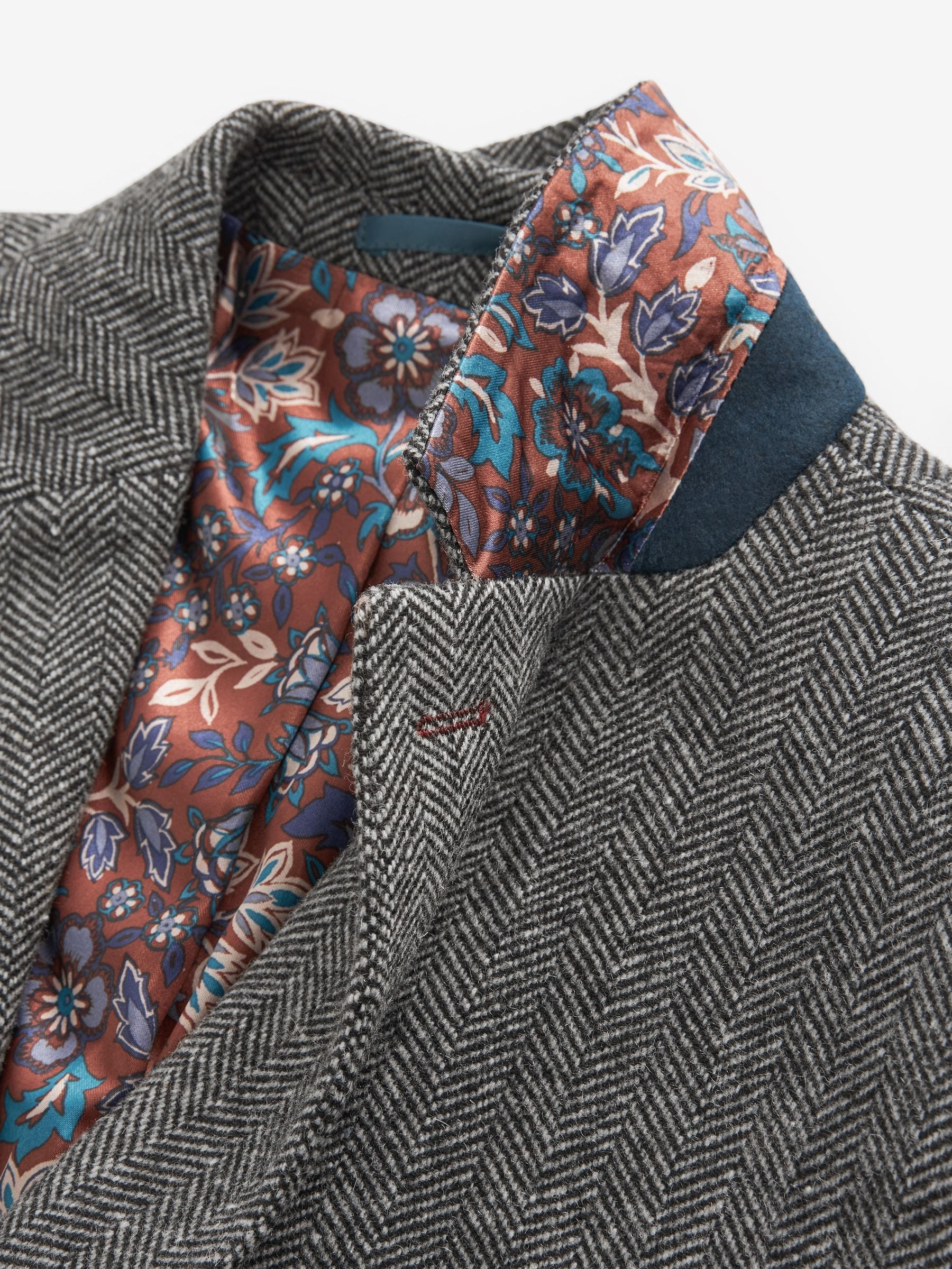 Buy Grey Slim Fit Signature Wool Blend Herringbone Nova Fides