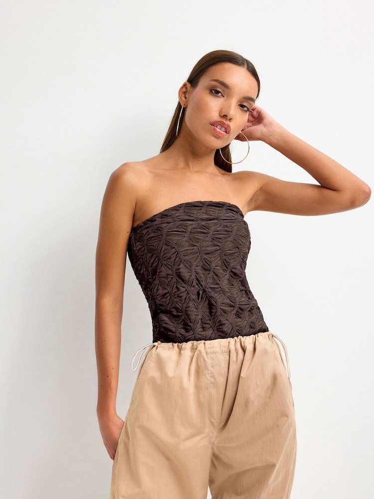 Brown Textured Bandeau Top - Image 1 of 7