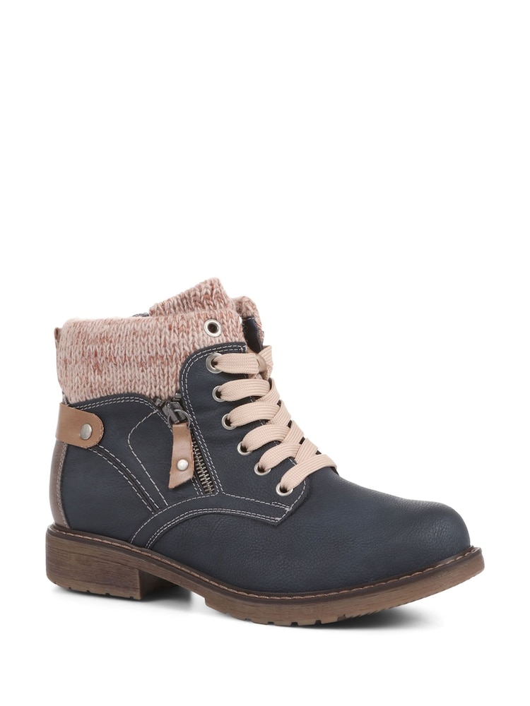 Pavers Blue Lace Up Ankle Boots - Image 2 of 6