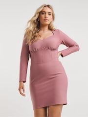 Simply Be Pink Contouring Illusion Corset Bandage Bodycon Dress - Image 1 of 4