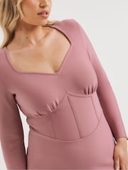 Simply Be Pink Contouring Illusion Corset Bandage Bodycon Dress - Image 4 of 4