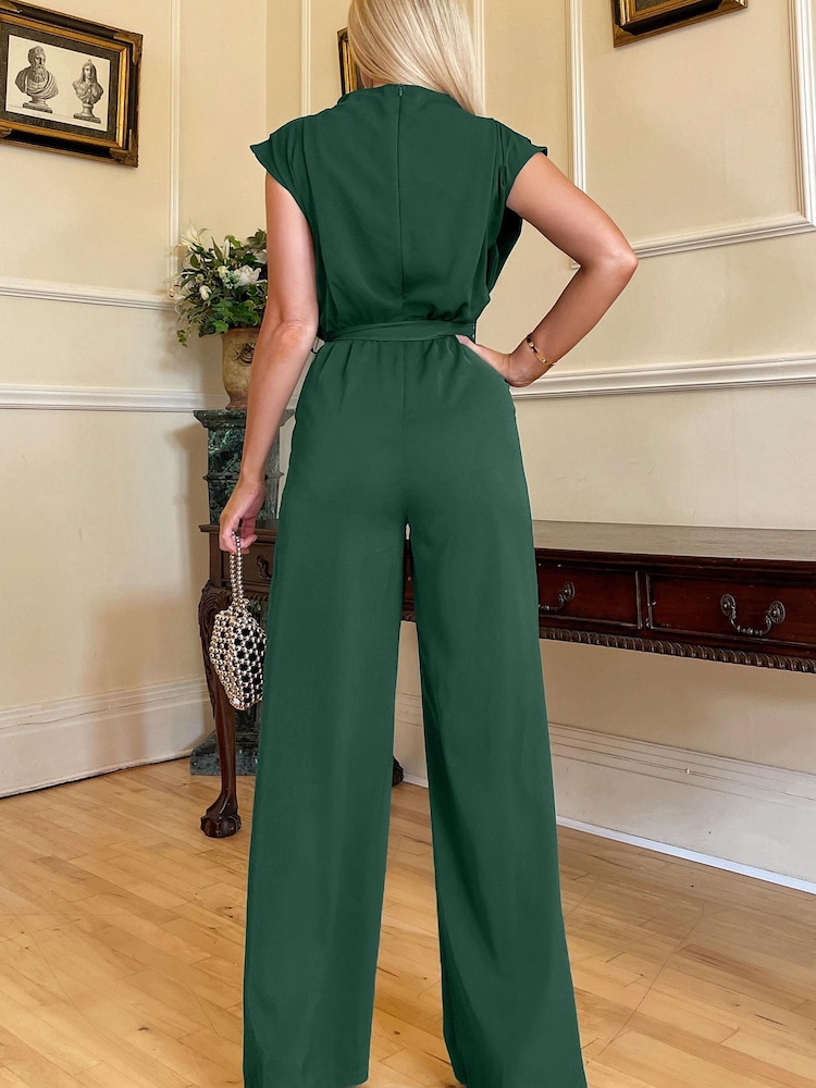 AX Paris Jumpsuit mit weitem Bein und Bindegürtel, Grün - Bild 2 von 4