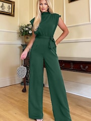 AX Paris Jumpsuit mit weitem Bein und Bindegürtel, Grün - Bild 4 von 4