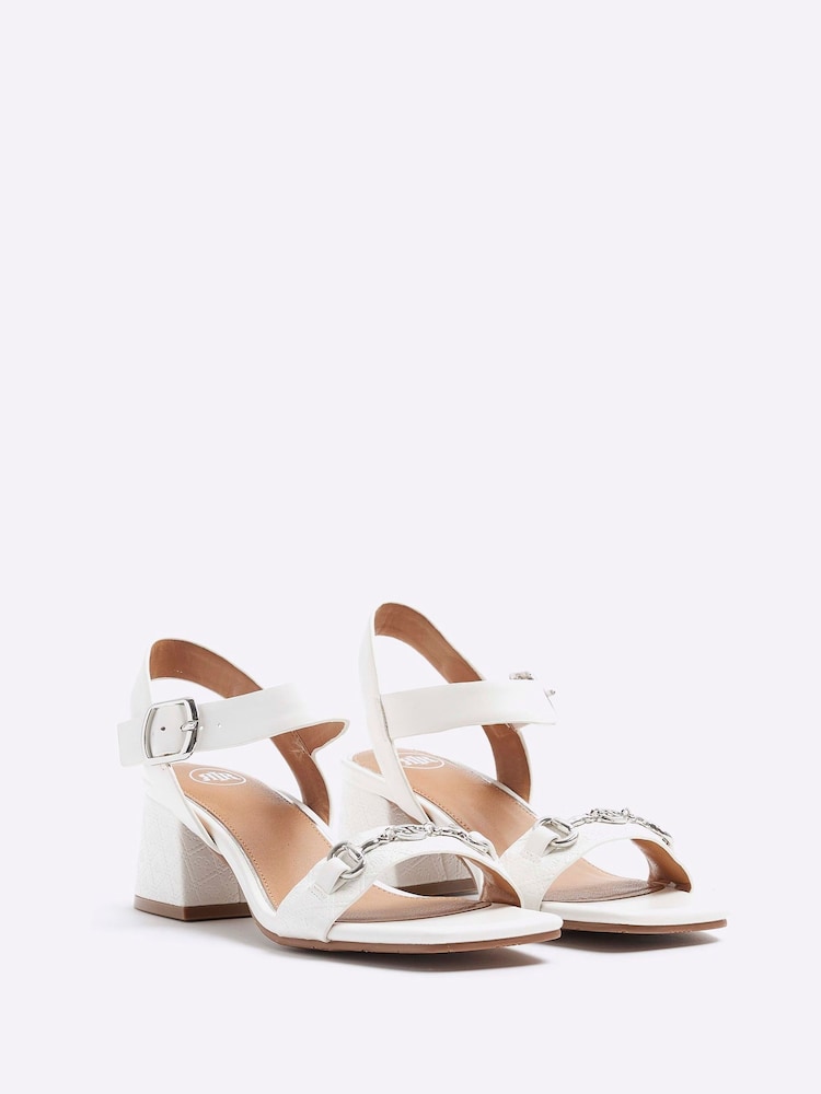 River Island White Snaffle Low Block Heeled Sandals - Image 2 of 4 River Island White Snaffle Low Block Heeled Sandals - Image 2 of 4