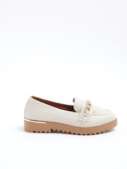 River Island Cream Wide Fit Quilted Branded Chain Loafers - Image 1 of 4