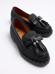 River Island Black Bow Tassel Raffia Loafers - Image 1 of 4
