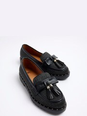 River Island Black Bow Tassel Raffia Loafers - Image 3 of 4