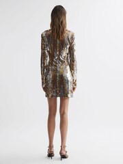 Reiss Gold Maude Halston Sequin Long Sleeve Mini Dress - Image 4 of 5