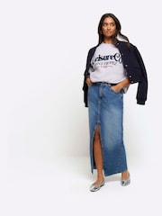 River Island Blue Slit Hem Denim Maxi Skirt - Image 1 of 5