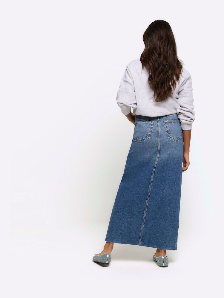 River Island Blue Slit Hem Denim Maxi Skirt - Image 2 of 5