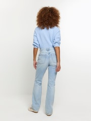 River Island Blue High Rise Straight Leg Non Stretch Patchwork Jeans - Image 3 of 7