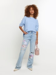 River Island Blue High Rise Straight Leg Non Stretch Patchwork Jeans - Image 4 of 7