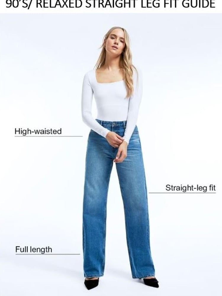 River Island Blue High Rise Straight Leg Non Stretch Patchwork Jeans - Image 7 of 7